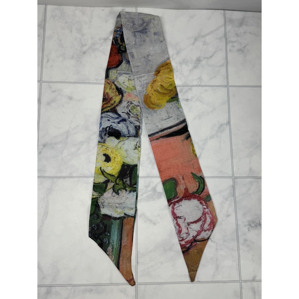 Floral Impressionist Oil Painting Print Skinny Scarf Handbag Wrap Tie NWT